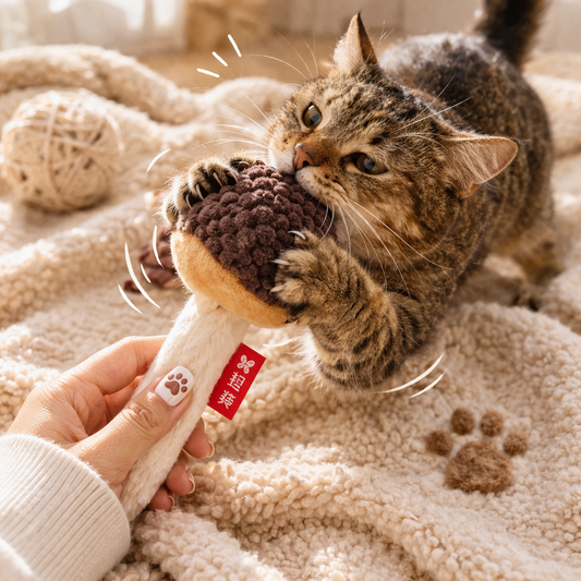 Cat Chew Mushroom Toy with Silvervine & Catnip – Molar Cleaning Interactive Cat Toy (15cm)