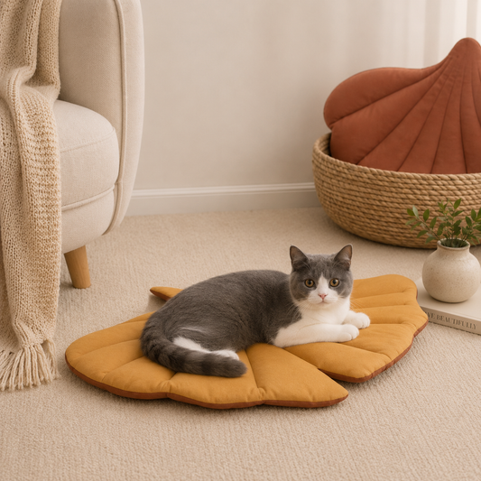 Leaf Shaped Pet Bed – Reversible Soft Washable Non Slip Cushion Mat for Cats & Dogs
