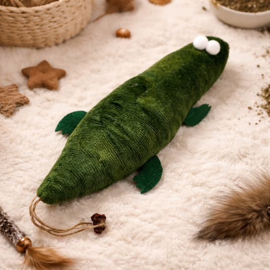 Plush Crocodile Cat Toy with Catnip & Silvervine – Crinkle Interactive Bite-Resistant Teething Toy for Kittens & Cats (20cm)