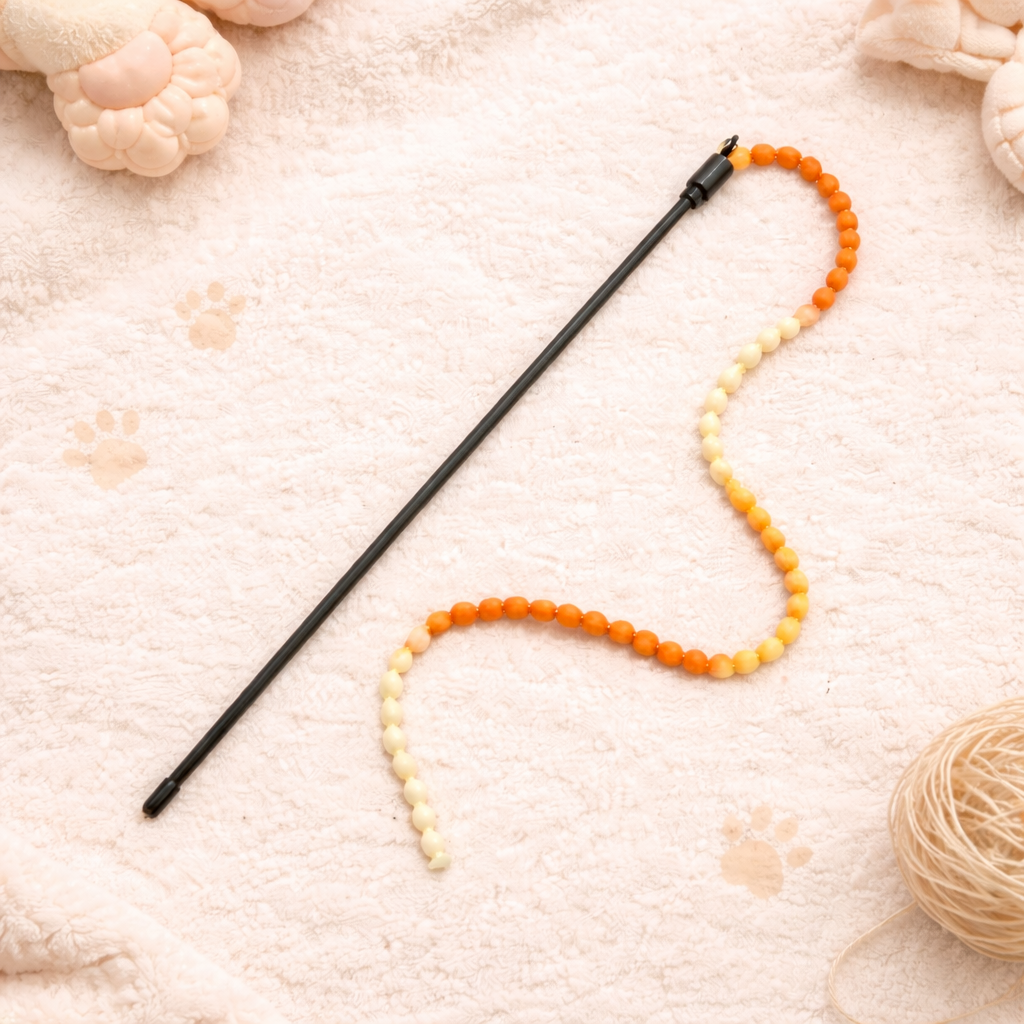 Colorful Tassel Cat Teaser Stick Wand – Interactive Beaded Cat Toy (41 cm Rod)