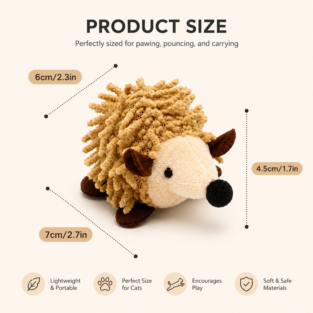 Hedgehog Plush Cat Toy – Soft Chew & Exercise Toy for Indoor Cats | Lightweight Interactive Catnip Toy