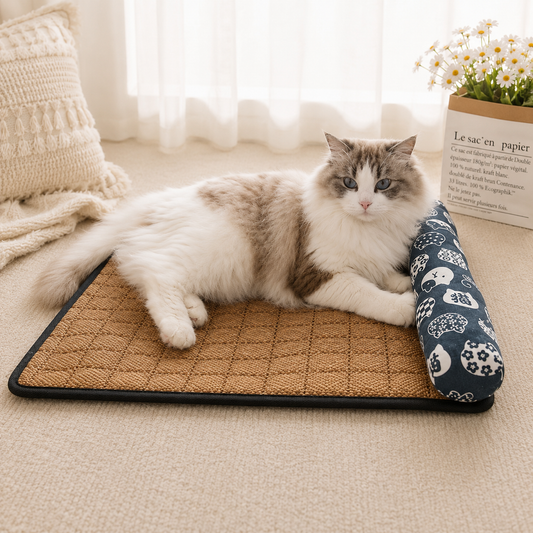 Natural Rattan Cooling Mat for Cats & Dogs – Summer Self Cooling Pet Bed Mat