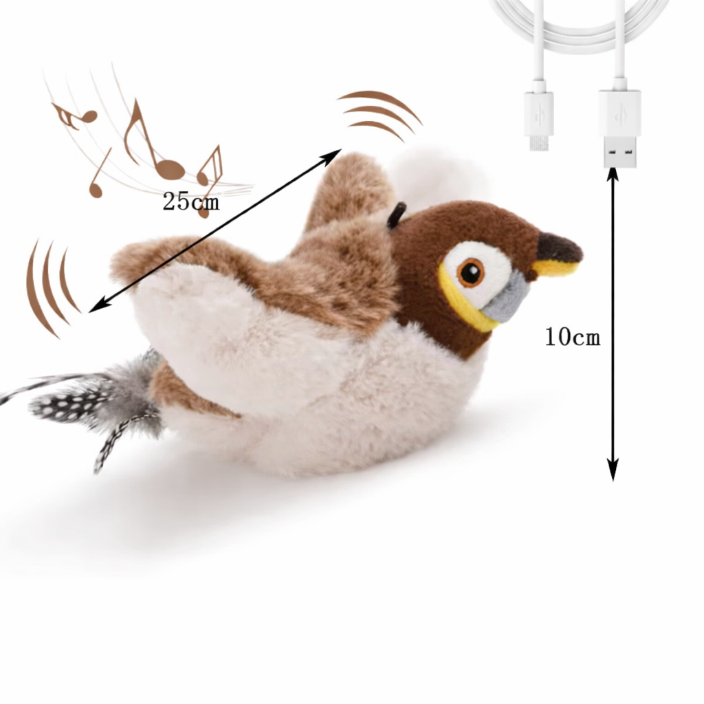 Cat Toy Interactive Electric Fluttering Sparrow – 25cm Realistic Bird with Fluttering Wings & Motion Sensor