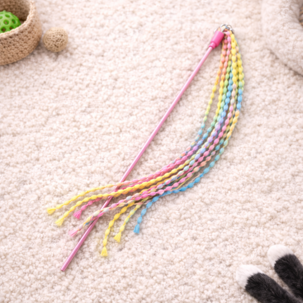 Colorful Tassel Cat Stick Toy – Rainbow Ribbon Interactive Wand for Cats