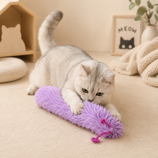 Long Plush Catnip Pillow Toy – Crinkle Sound Interactive Kicker Toy for Cats