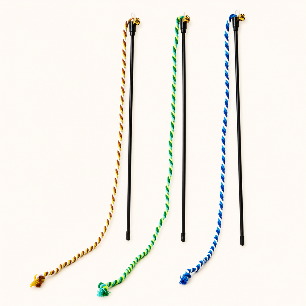 Interactive Cat Teaser Wand with Elastic String & Bell – Durable Rope Cat Toy for Indoor Cats
