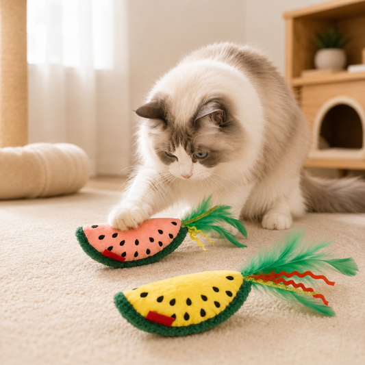 Watermelon Catnip Cat Toy – Plush Crinkle Feather Interactive Bite Resistant Cat Toy