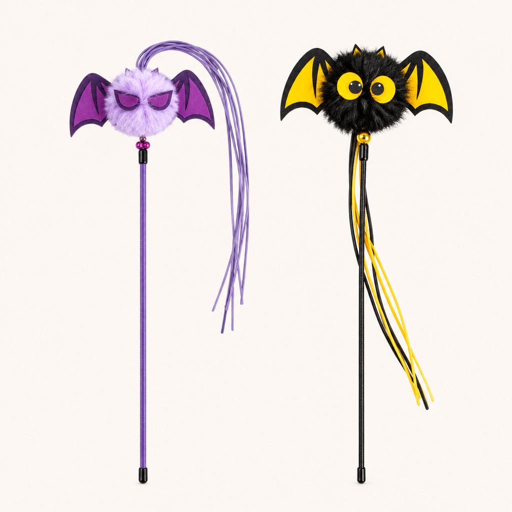 Bat Teaser Wand Cat Toy with Long Ribbons