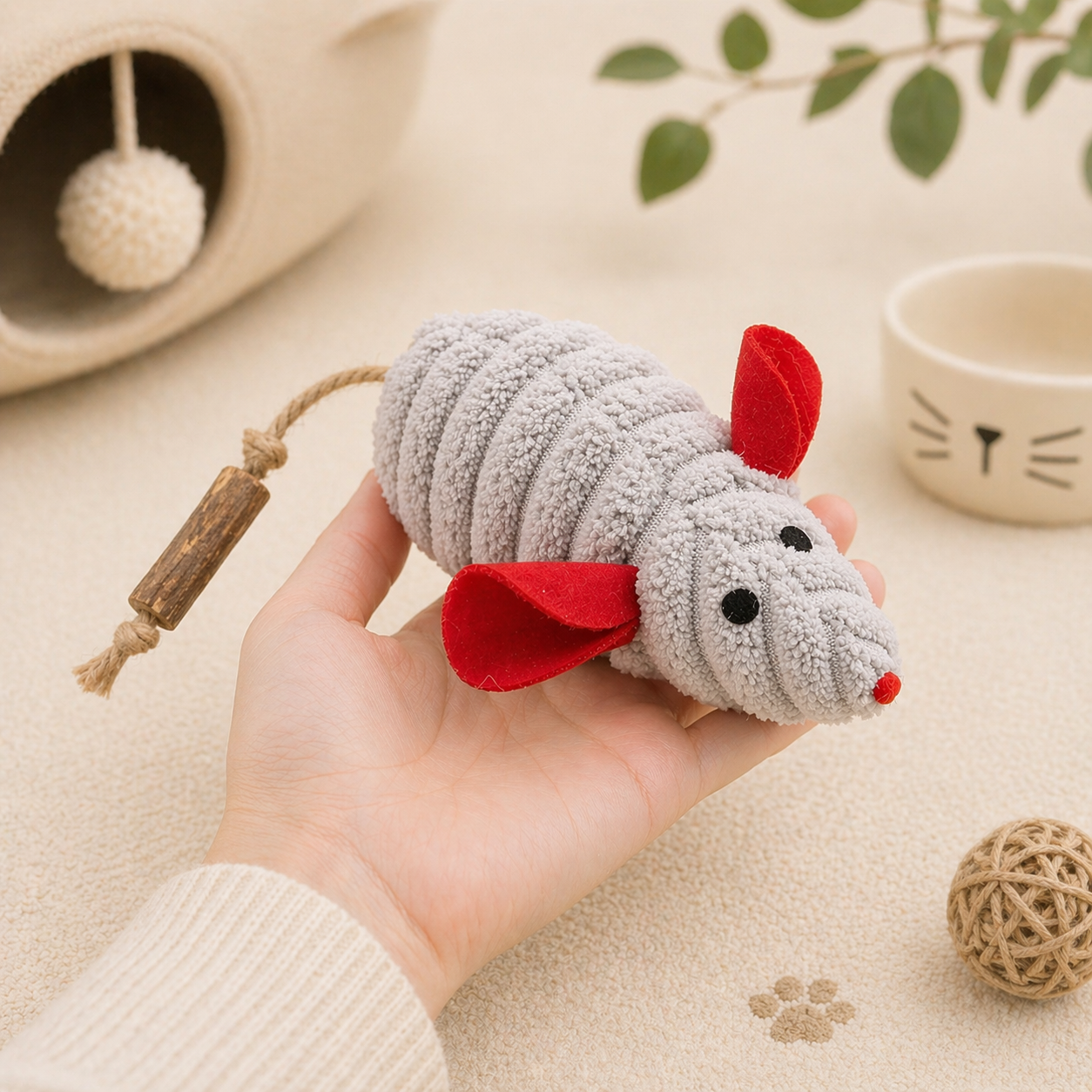 Catnip Plush Mouse Toy with Silvervine Stick for Cats | Interactive Kick & Chew Toy