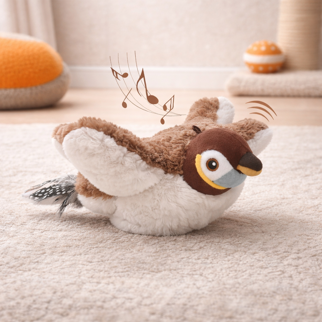 Cat Toy Interactive Electric Fluttering Sparrow – 25cm Realistic Bird with Fluttering Wings & Motion Sensor