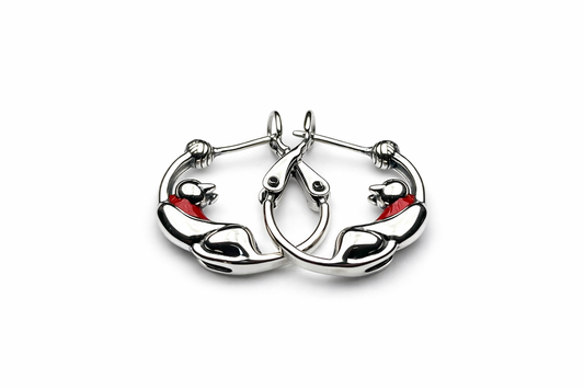 Sterling Silver Cat Hoop Earrings – Red Collar