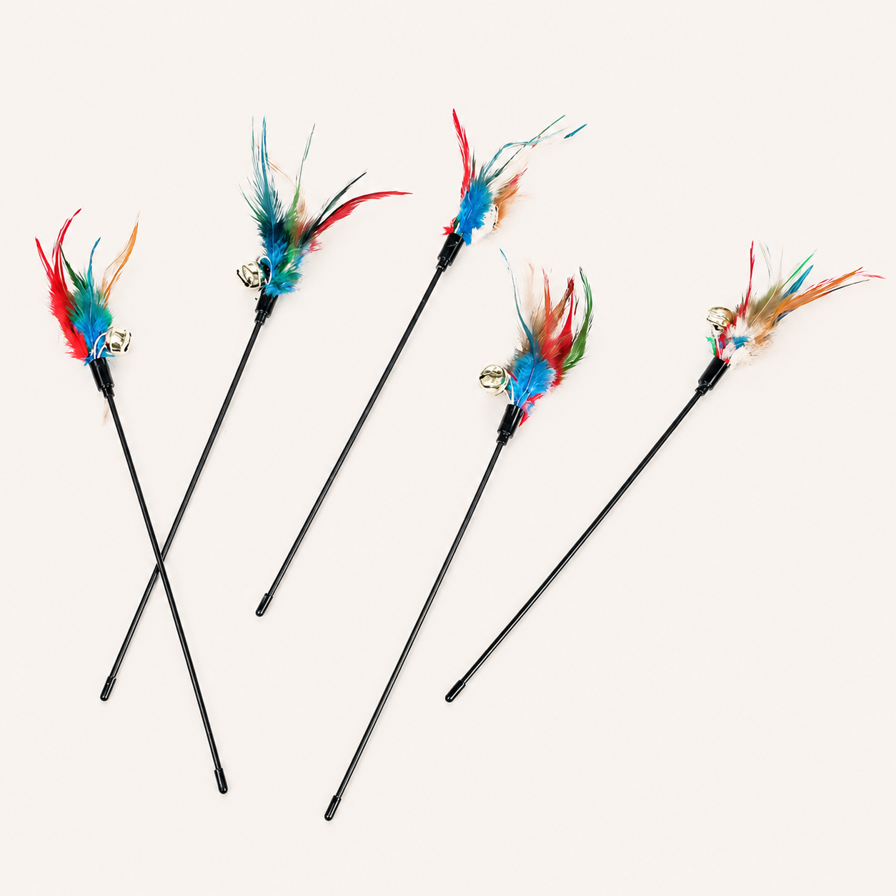 Interactive Cat Rainbow Wand Toy with Feathers & Bell | Colorful Teaser Stick
