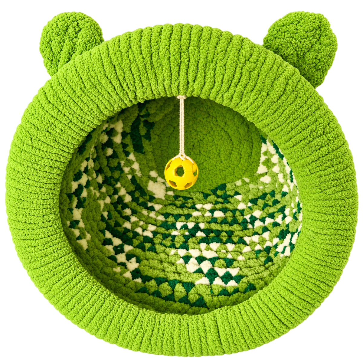 Luxury Handmade Chunky Knit Cat Cave Bed with Pom-Pom Toy