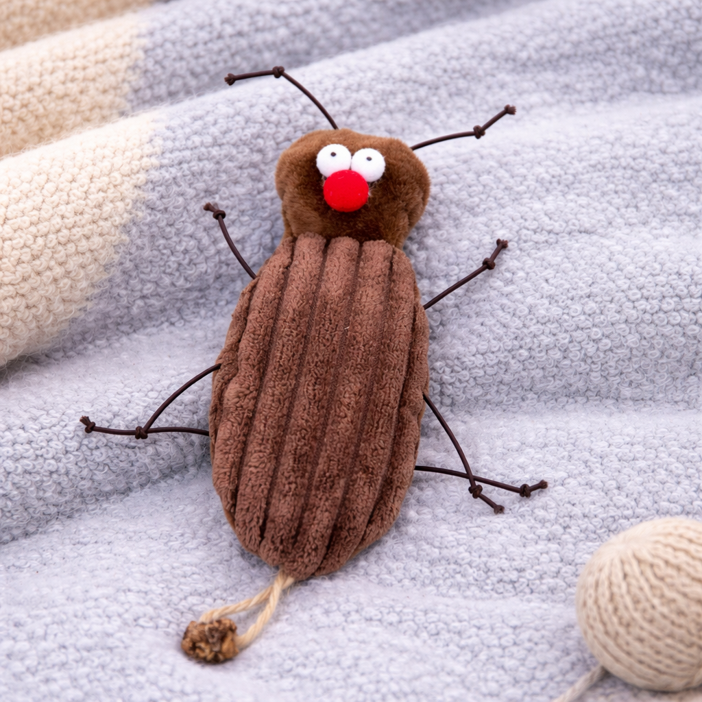 Interactive Plush Cockroach Cat Toy with Catnip – 16 cm Funny Bite & Kick Kitty Toy