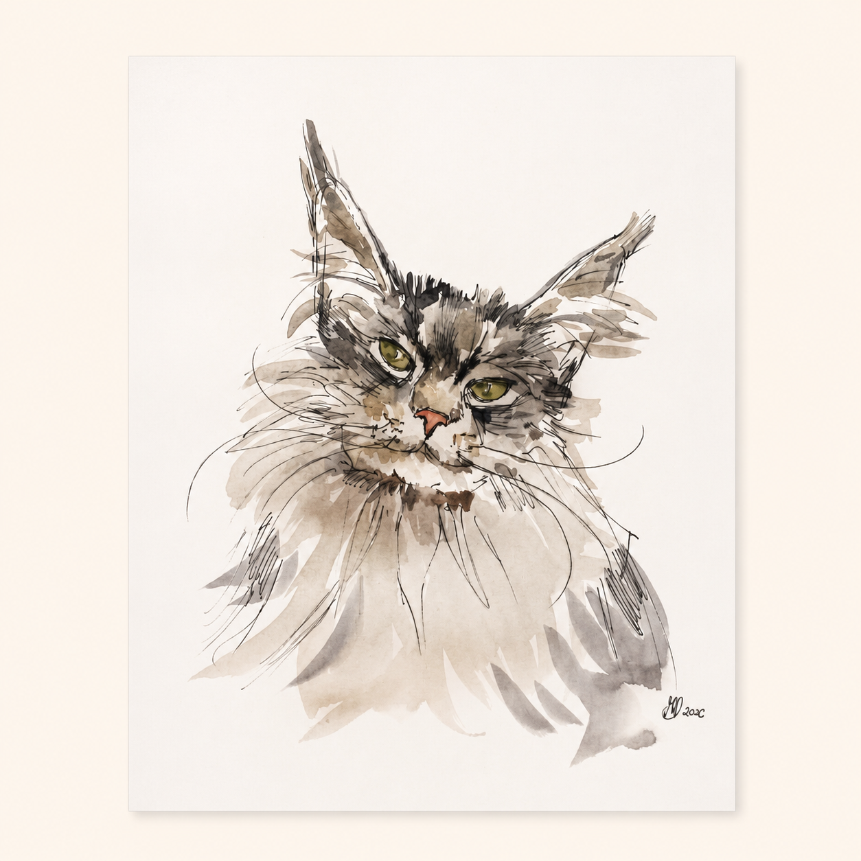 Custom Hand-Drawn Pet Portrait | Watercolour Style Fine Art Cat & Dog Illustration