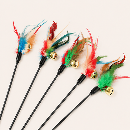 Interactive Cat Rainbow Wand Toy with Feathers & Bell | Colorful Teaser Stick