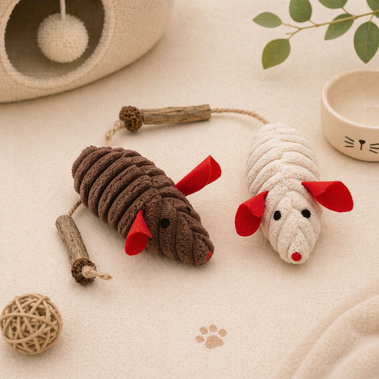 Catnip Plush Mouse Toy with Silvervine Stick for Cats | Interactive Kick & Chew Toy