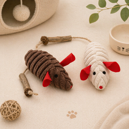 Catnip Plush Mouse Toy with Silvervine Stick for Cats | Interactive Kick & Chew Toy