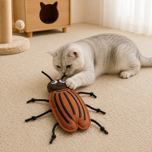 Soft Felt Cockroach Cat Toy with Catnip – Bite Resistant Interactive Indoor Chew Toy for Cats