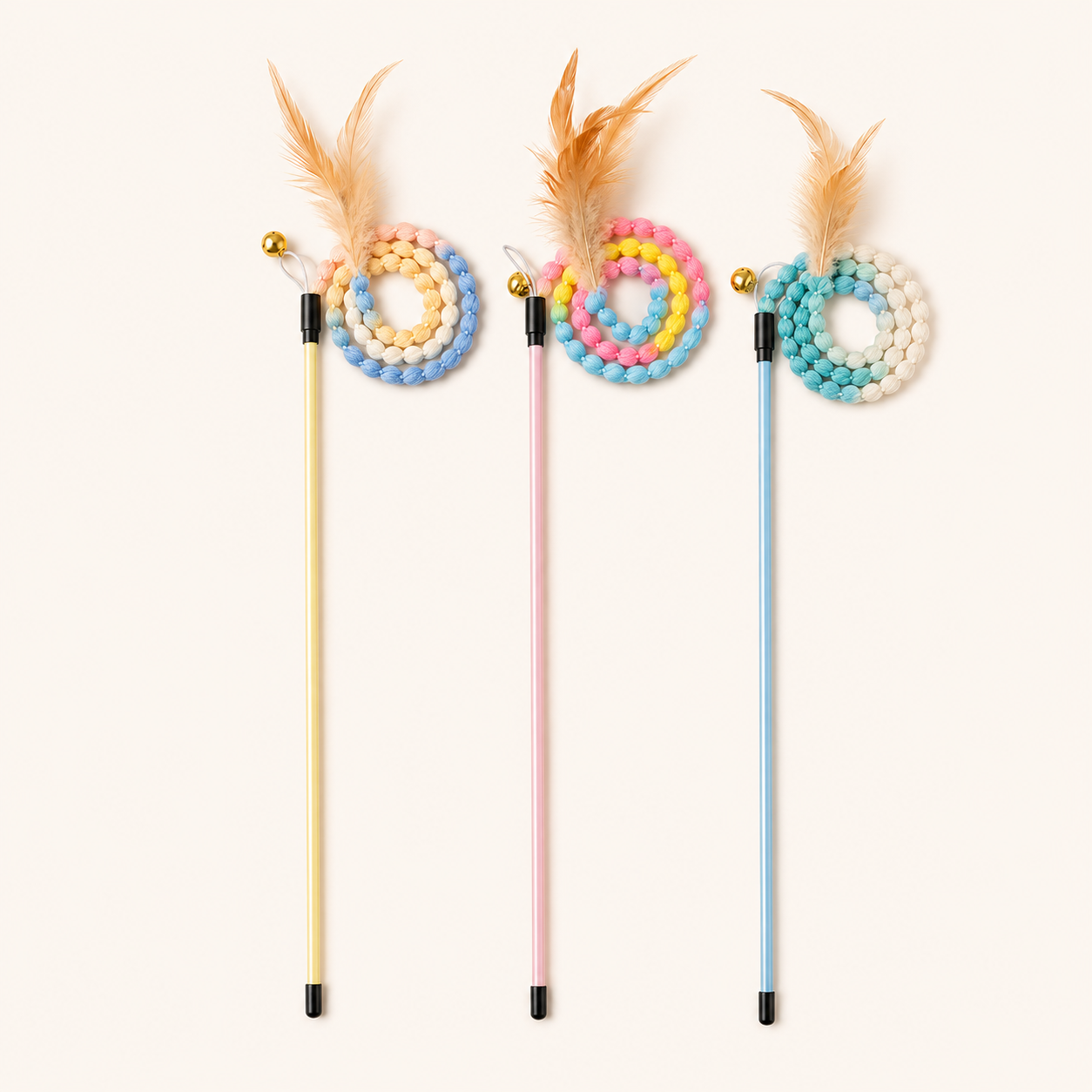 Interactive Cat Rainbow Wand with Feather – Colorful Teaser Toy for Indoor Cats