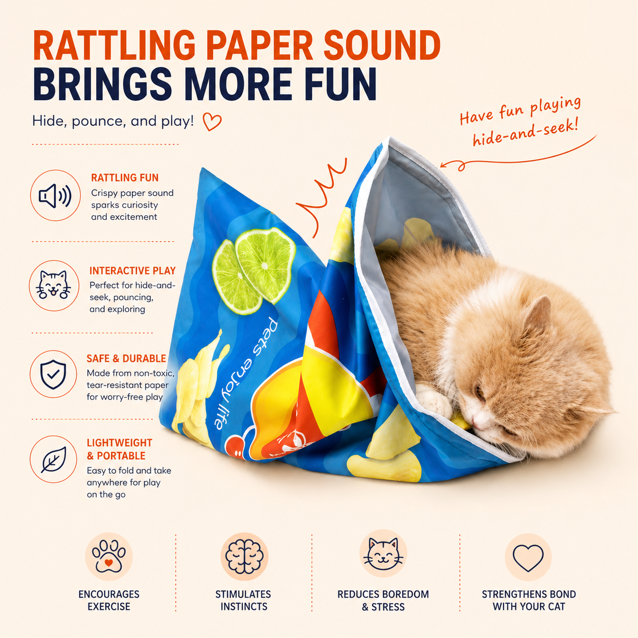 Interactive Cat Tunnel Drill Bag Toy – Collapsible Crinkle Sleeping Bag for Cats