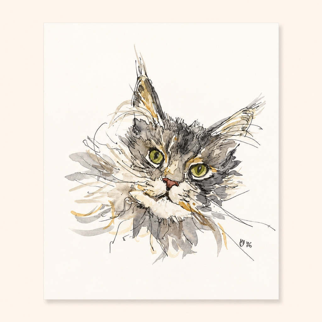 Custom Hand-Drawn Pet Portrait | Watercolour Style Fine Art Cat & Dog Illustration