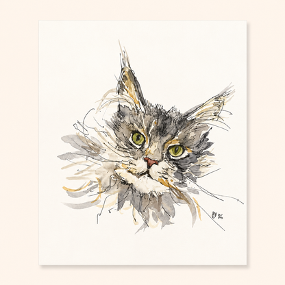 Custom Hand-Drawn Pet Portrait | Watercolour Style Fine Art Cat & Dog Illustration