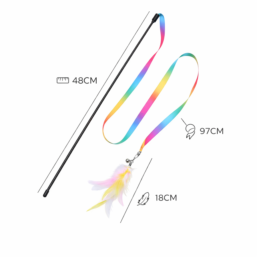 Interactive Feather Cat Wand Toy – Satin Ribbon Teaser Stick with Bell for Kittens & Cats