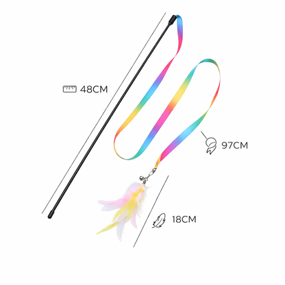 Interactive Feather Cat Wand Toy – Satin Ribbon Teaser Stick with Bell for Kittens & Cats