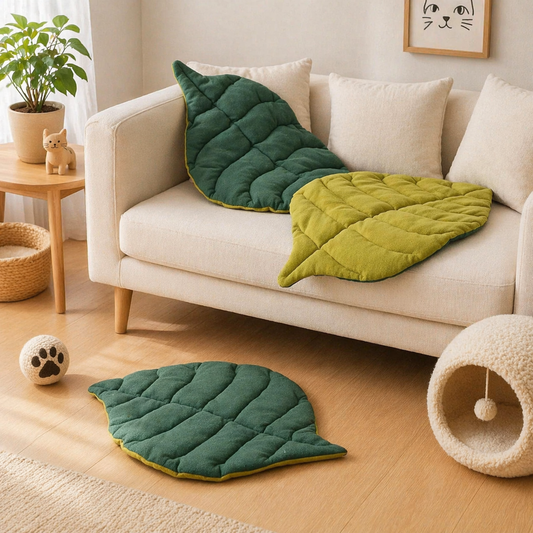 Leaf-Shaped Cat Cushion Bed – Soft Cotton Cozy Pet Mat (Washable, 50x68cm)