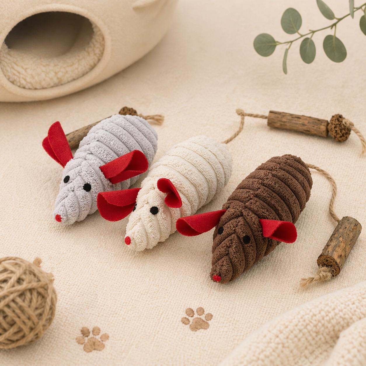 Catnip Plush Mouse Toy with Silvervine Stick for Cats | Interactive Kick & Chew Toy