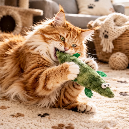 Plush Crocodile Cat Toy with Catnip & Silvervine – Crinkle Interactive Bite-Resistant Teething Toy for Kittens & Cats (20cm)
