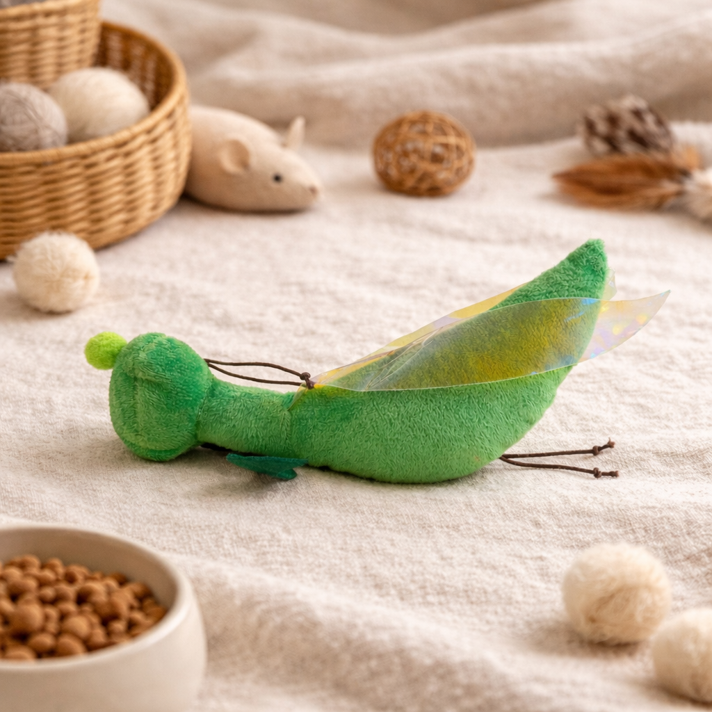 Grasshopper Catnip Toy – Plush Interactive Cat Toy with Crinkle Wings – Bite-Resistant Cat Teaser (18 x 5 cm)