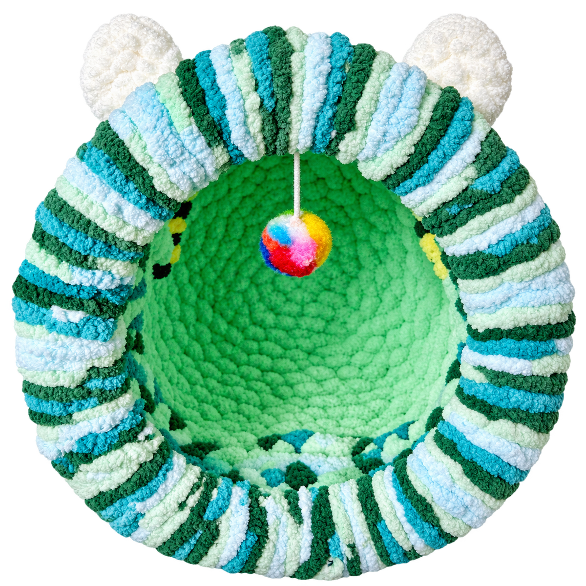 Luxury Handmade Chunky Knit Cat Cave Bed with Pom-Pom Toy