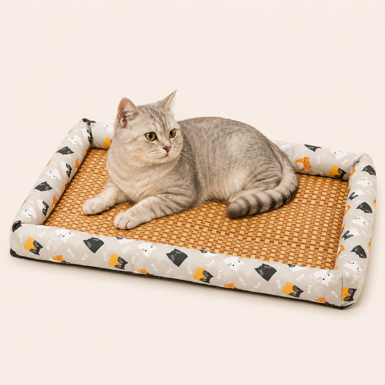 Cooling Rattan Cat & Small Dog Bed – Breathable Summer Pet Mat 50 × 40 cm