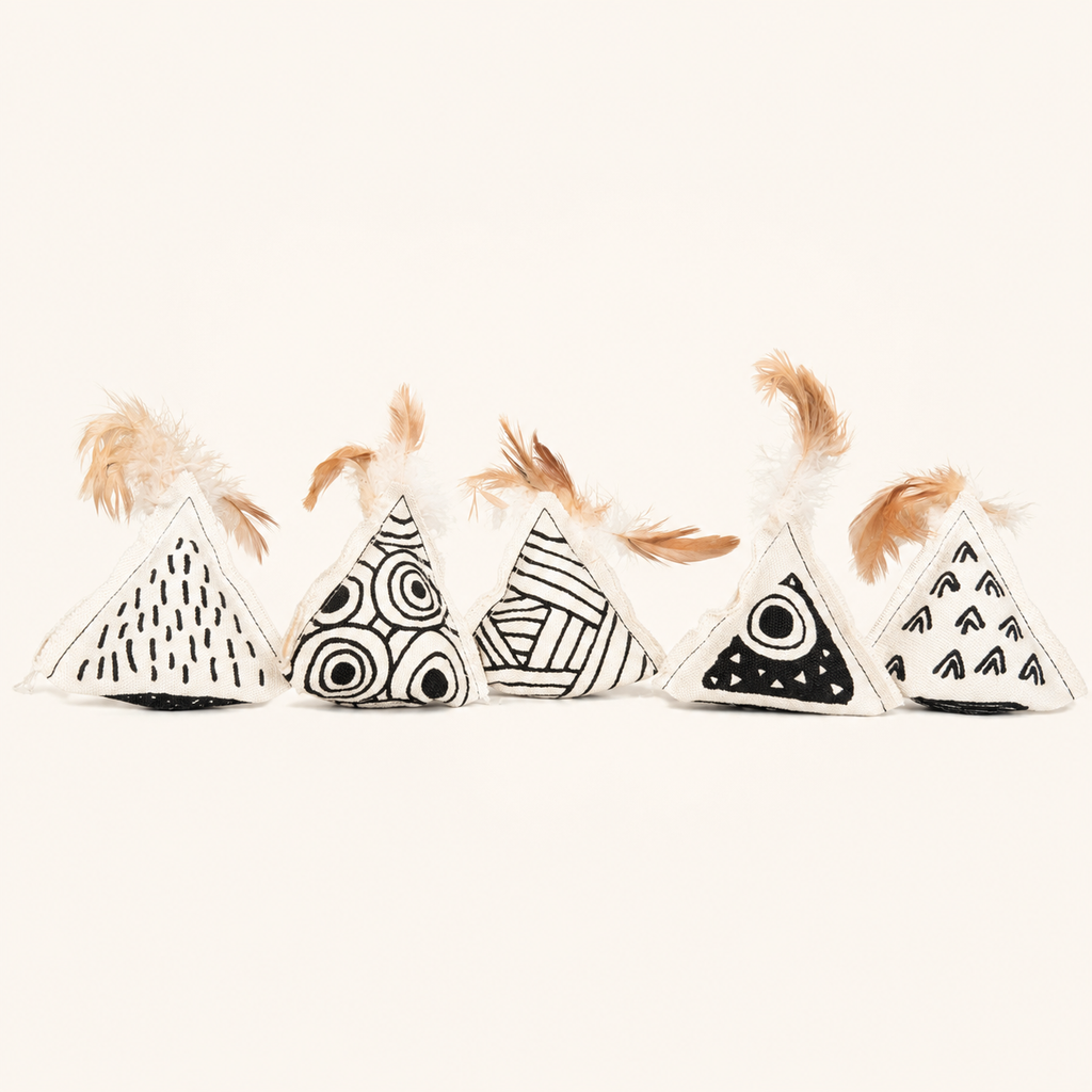 Geometric Triangle Catnip Toy with Feathers & Bell