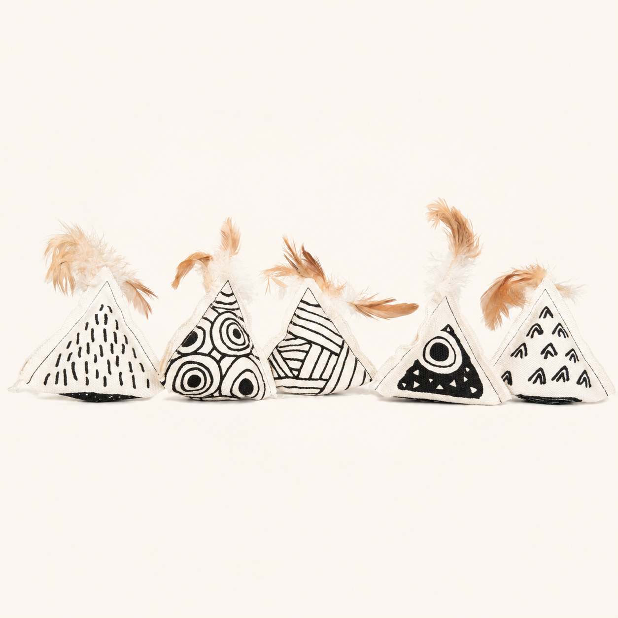 Geometric Triangle Catnip Toy with Feathers & Bell