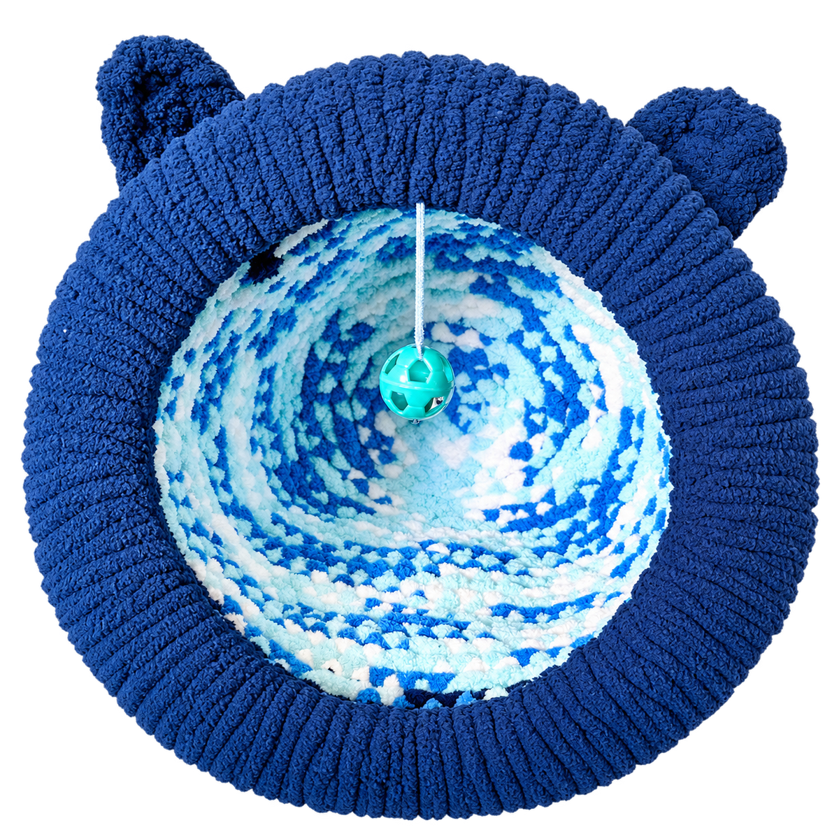 Luxury Handmade Chunky Knit Cat Cave Bed with Pom-Pom Toy