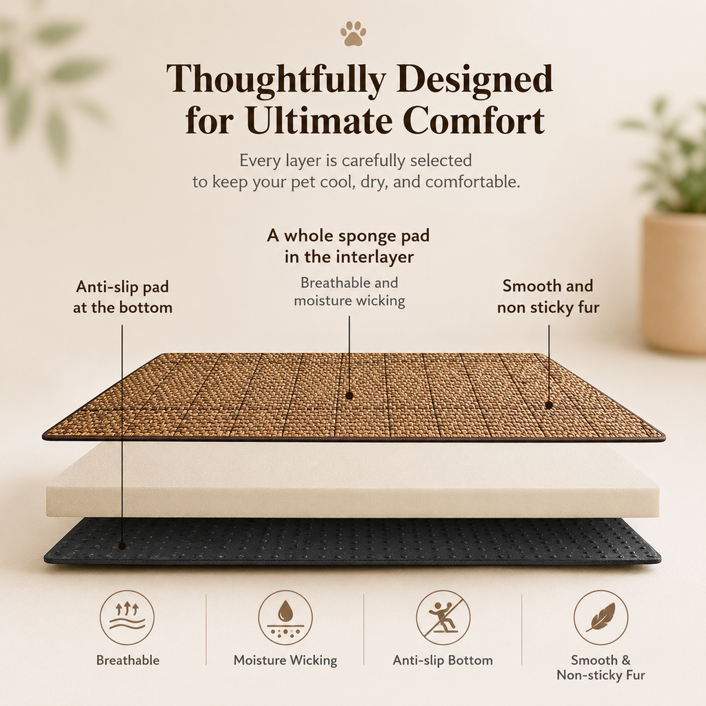 Natural Rattan Cooling Mat for Cats & Dogs – Summer Self Cooling Pet Bed Mat