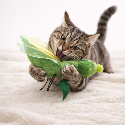 Grasshopper Catnip Toy – Plush Interactive Cat Toy with Crinkle Wings – Bite-Resistant Cat Teaser (18 x 5 cm)