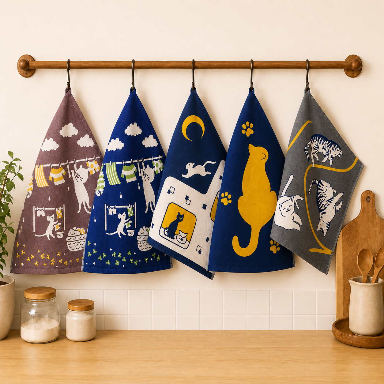 Hanging Cat Design Hand Towel – Super Absorbent Kitchen & Bathroom Fingertip Towel, Cute Cat Pattern Washcloth, Non-Shedding