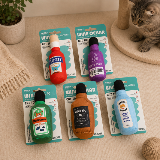 Cat Wine Bottle Plush Toy with Catnip – Crinkle Interactive Chew Toy for Cats