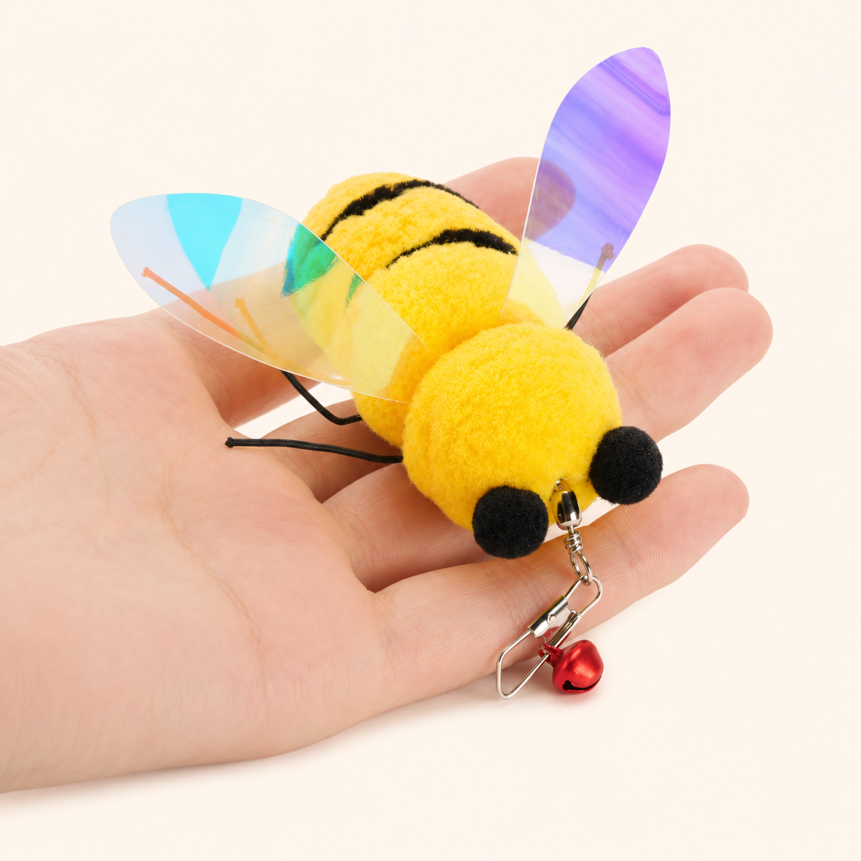 Bee Plush Cat Toy with Bell & Iridescent Wings