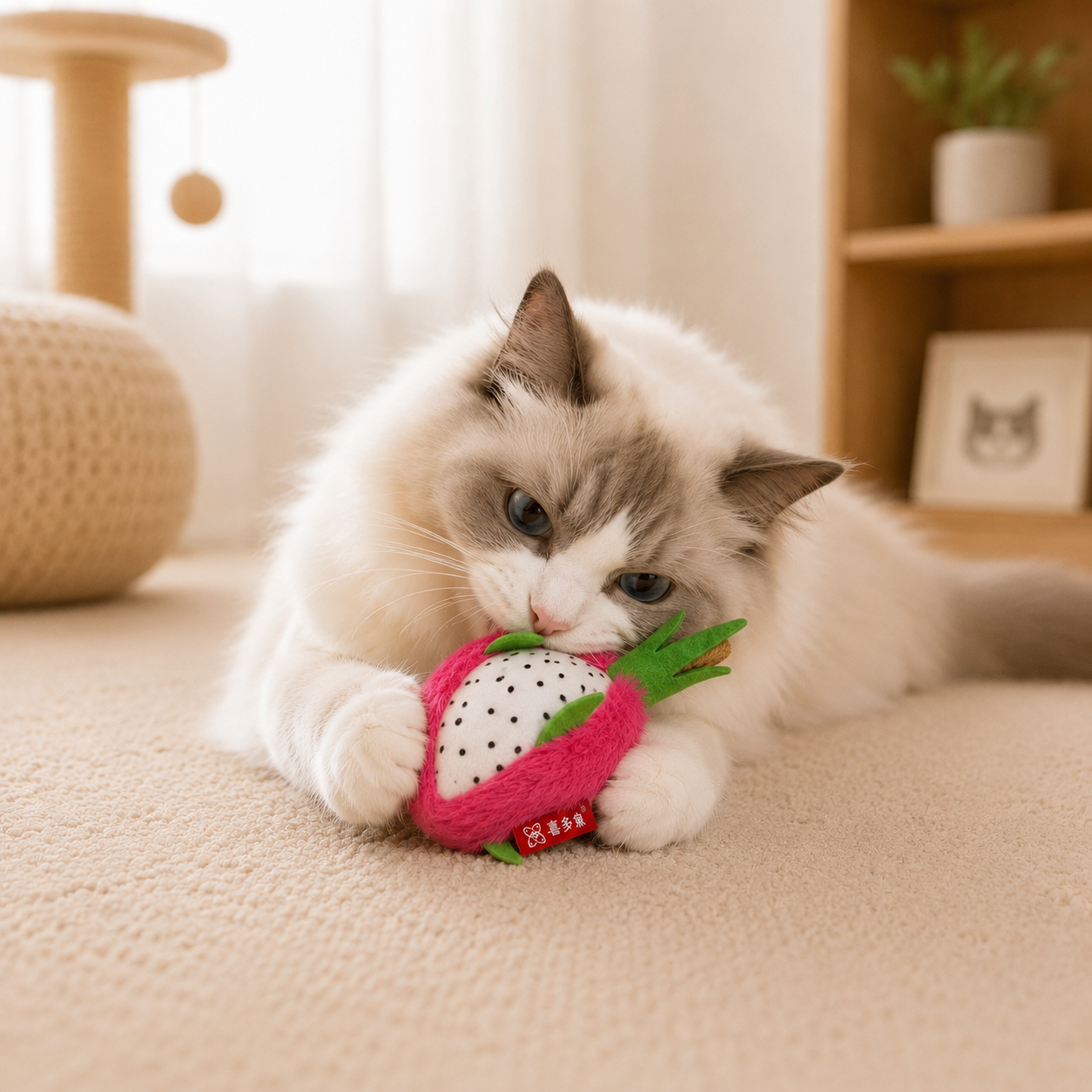 Dragon Fruit Catnip Cat Toy – Plush Interactive Bite Resistant Chew Toy for Indoor Cats