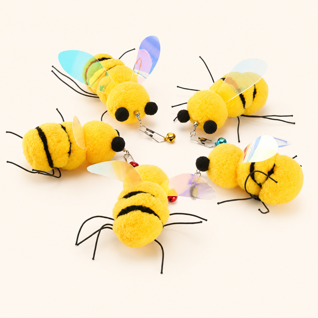 Bee Plush Cat Toy with Bell & Iridescent Wings