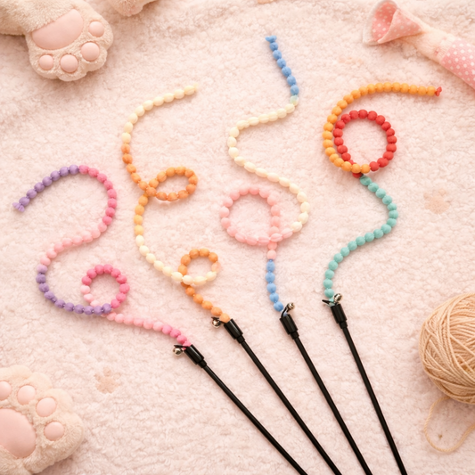 Colorful Tassel Cat Teaser Stick Wand – Interactive Beaded Cat Toy (41 cm Rod)