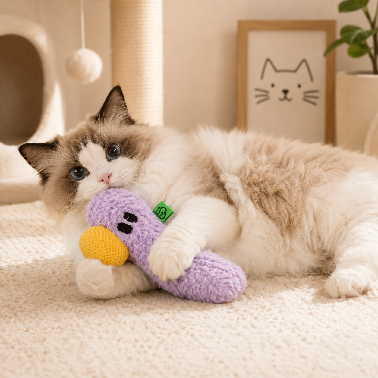 Cat Chew Toy Plush Kicker – Bite Resistant Interactive Cat Toy with Sound, Self-Play Enrichment Toy for Cats & Kittens (25.8 x 8 cm)