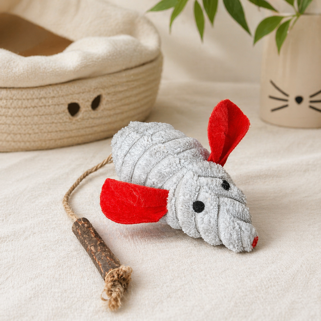 Catnip Plush Mouse Toy with Silvervine Stick for Cats | Interactive Kick & Chew Toy
