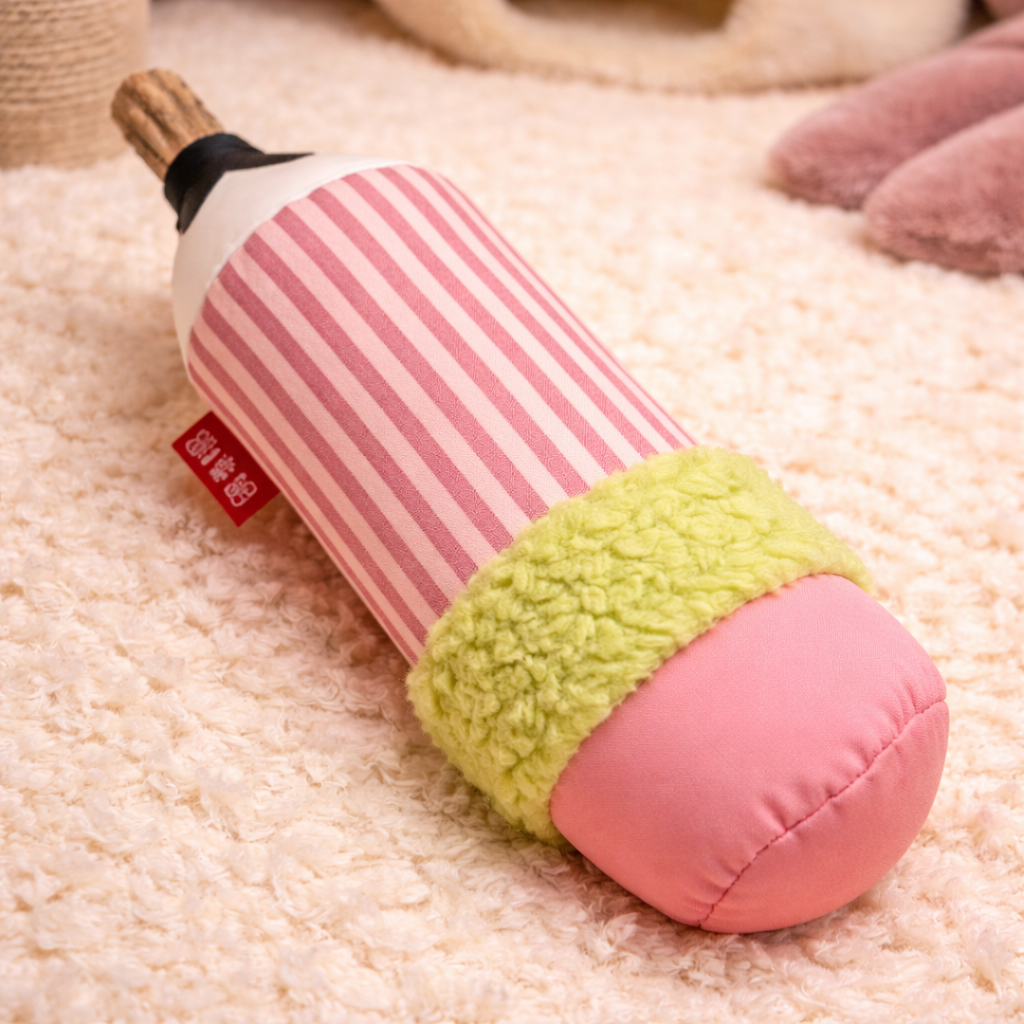 Cat Teaser Stick Toy – Catnip Plush Crinkle Toy with Natural Teething Stick | Bite-Resistant Interactive Cat Toy (24cm)