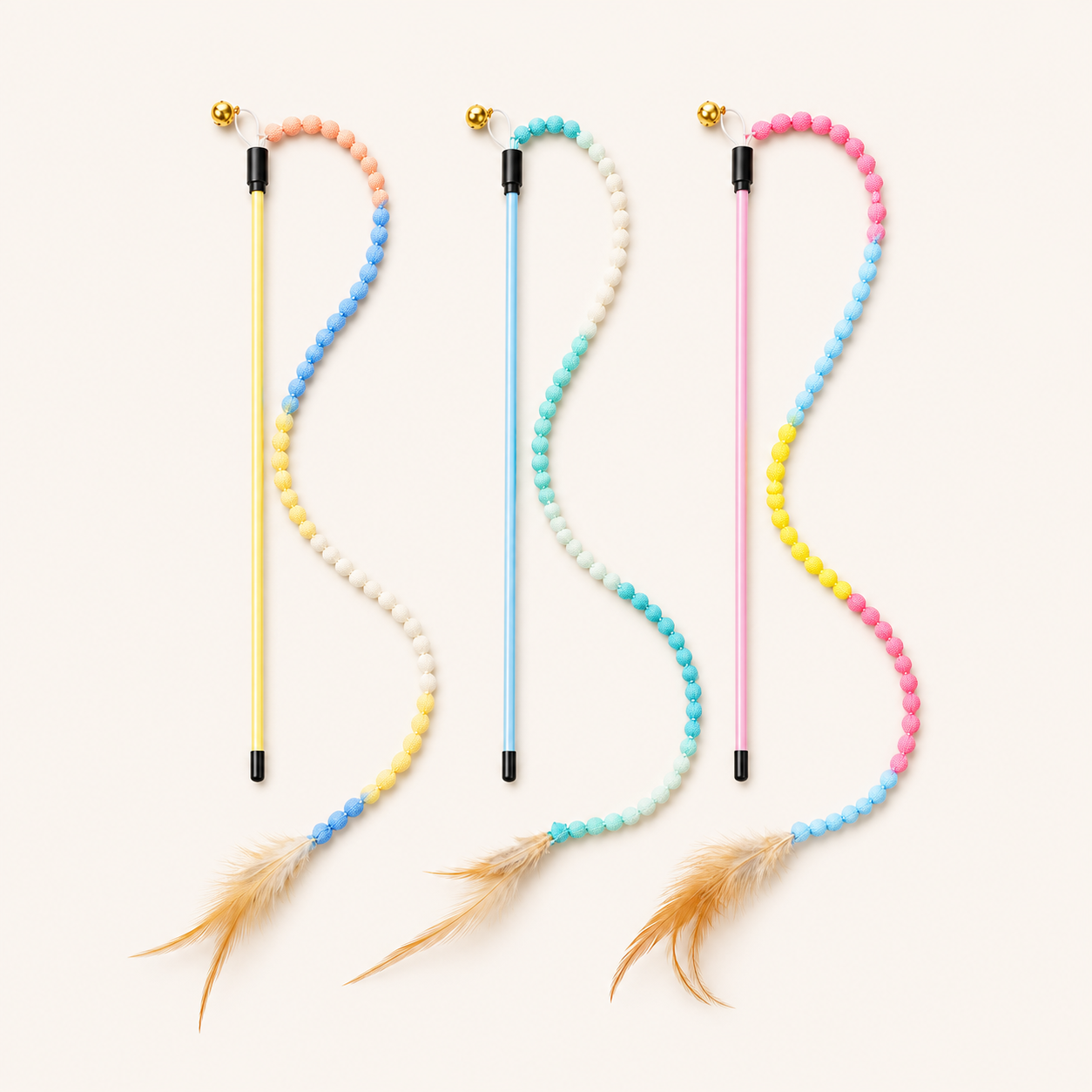 Interactive Cat Rainbow Wand with Feather – Colorful Teaser Toy for Indoor Cats